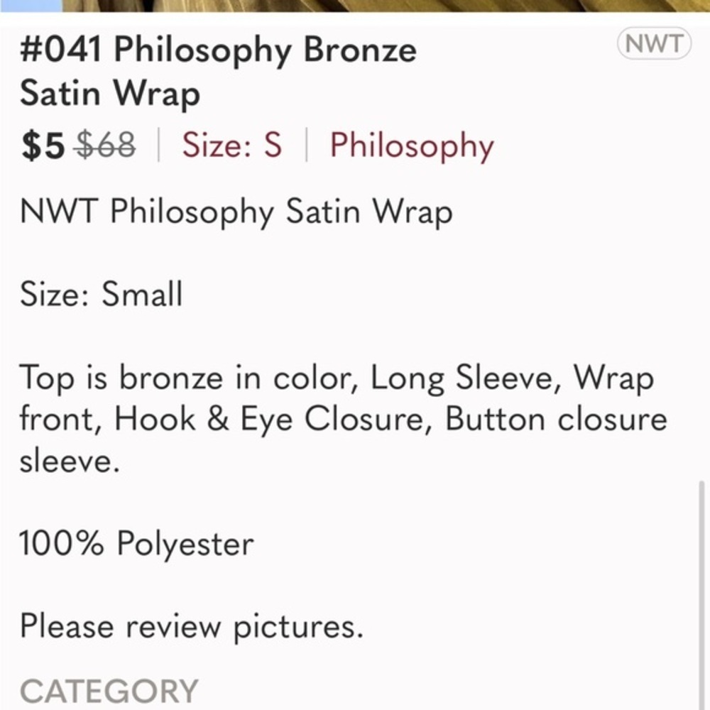 Philosophy NWT Size Small Polyester Crossover Top… - image 6